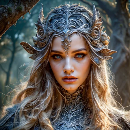 (masterpiece:1.2), (best quality,:1.2), 8k, HDR, ultra detailed, ((photorealistic)), professional light, cinematic lighting, fashion photography, ambient lighting, face lighting, OverallDetail,<lora:detail_slider_v4:3>, <lora:zoom_slider_v1:5>, Jessa, <lora:Jessa-10:1>, as an elven sorceress, wearing intricate FanRo robes, <lora:FantasyRobes-10:0.6>, standing next to a huge dead tree in a clearing in a magical forest, night, darkness, fog, moonlight through the trees, FanFo, <lora:FantasyForest-10:0.5>, <lora:DonM3lv3nM4g1c:0.5> DonM3lv3nM4g1c, epiCPhoto