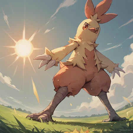 score_9, score_8_up, score_7_up, score_6_up, <lora:Combusken_PDXL:1> combuskenpkmn, combusken, field, grass, standing, day, sun, sky, full-length portrait, solo, solo focus, low-angle view,