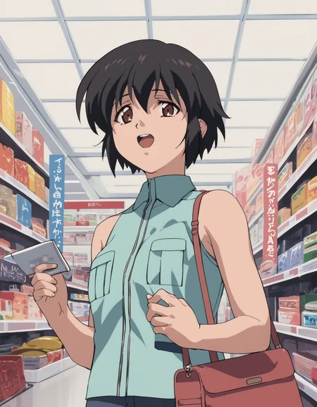 score_9, score_8_up, score_7_up, score_6_up, score_5_up, score_4_up
<lora:noir-2x-ponyxl-000016:1>
yuumura kirika, sleeveless shirt, bare shoulders, breast pocket,
handbag, shopping, indoors, excited