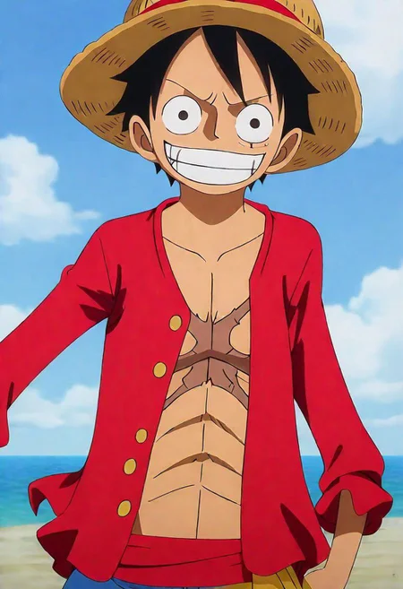 Monkey Di Luffy ( Ungry:1.0)  in the beach
