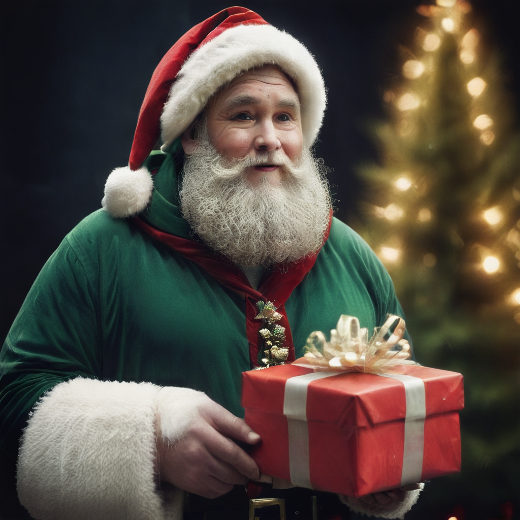 sc, portrait, father christmas holding a present, <lora:KK__Traditional_Father_Christmas_SDXL:1>