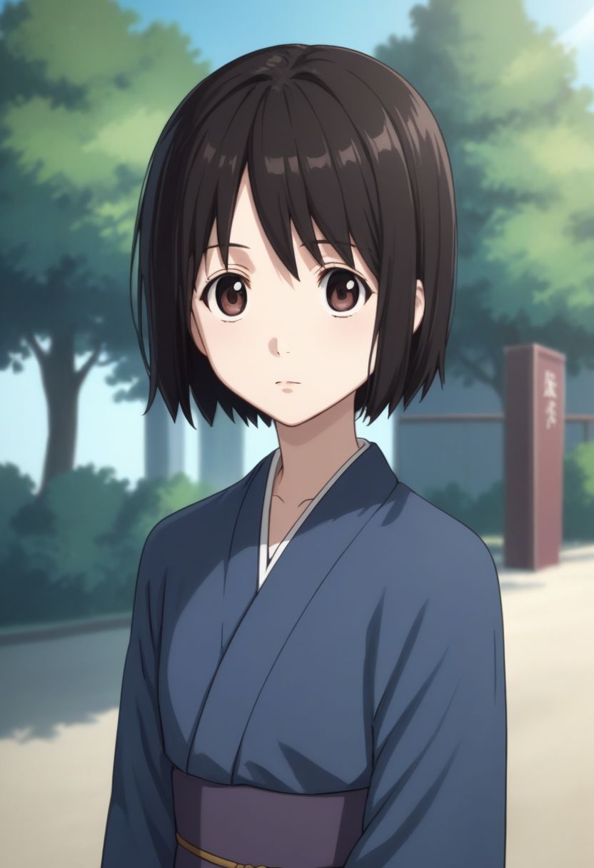 score_9, score_8_up, source_anime, highly detailed, 1girl, solo
misaki, 1girl, solo, brown eyes, short hair, black hair, upper body, kimono, blue kimono,
outdoor, sakura tree,