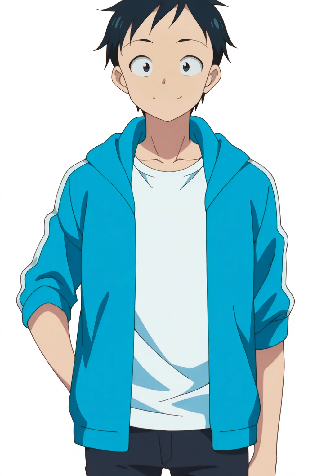 white background, looking at viewer, 1boy, solo, cowboy shot, smile,
<lora:nishikata adult v1 2:0.9>,nishikatad, short hair, black hair, black eyes, jacket, white shirt, black pants,
anime screencap, masterpiece, best quality,
