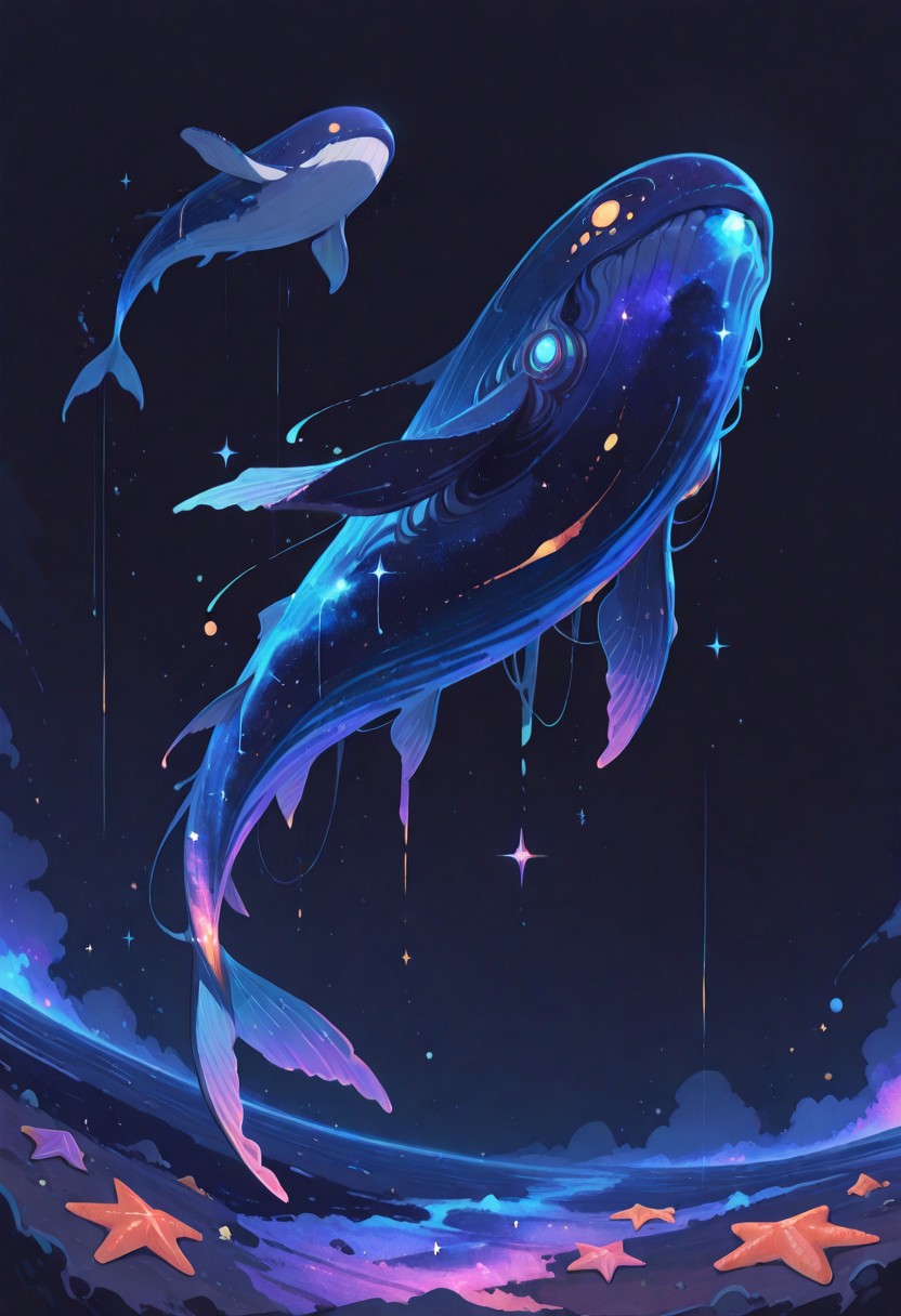 no human , extra eyes , extra fins , space whale , galaxy skin , galaxy body , starfish , moonfish , flying , floating ,
masterpiece, best quality, good quality, newest, highres, absurdres, Ethereal Brushstroke, Flat vector illustration, h4ra_illu ,