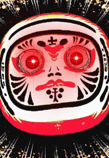 no humans, close-up, daruma_doll, glowing eyes, emphasis, notice