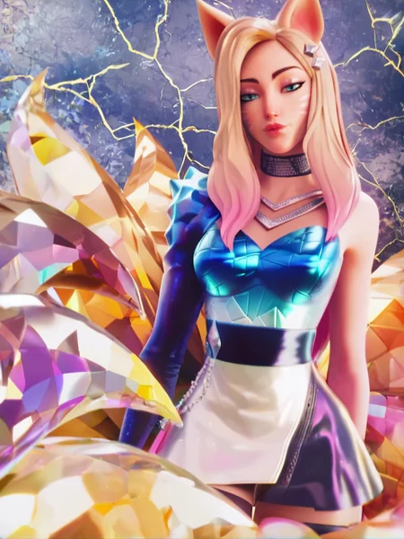 score_9, score_8_up, score_8, 
 <lora:kda_more_pony_v1:0.8>
ahri,
fox ears,fox girl,multiple tails,facial mark,blonde hair,black choker, skimpy mini skirt,