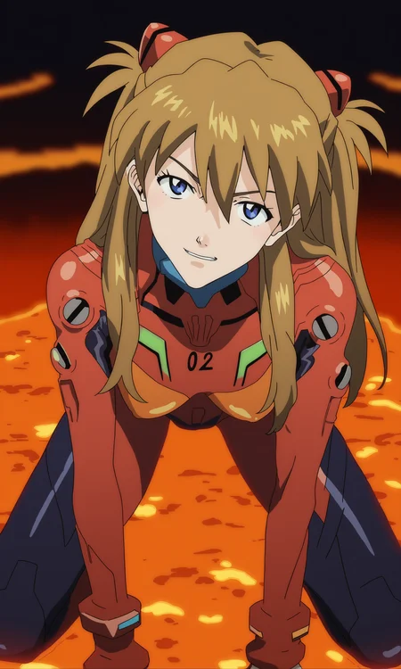 score_9, score_8_up, score_7_up, demon girl, looking at viewer, dark background, (submerged), floor, long hair, through floor, (glowing eyes:0.4), fog, ((hand on floor, lava, head tilt)), leaning, skinny, (glaring:0.5), naughty face, halo, foam, jewelry, chromatic aberration, <lora:asukatopXL_Pony_v1:1> asklng1, 1girl, long hair, solo, orange hair, blue eyes, red plugsuit
