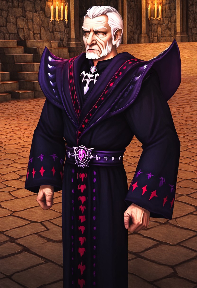 score_9, score_8_up, score_7_up, Got1style. concept art, realistic, BREAK, 1men  dramatic lights, Xardas. XardaxGothic. old man. white hair. blind. blind eyes. old. black robe. wrinkles. wrinkly face.
