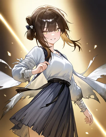 1girl,simple background,white background,cowboy shot,manshui,solo,looking at viewer,smile,<lora:manshui-000016:1>,, masterpiece, best quality, very aesthetic, absurdres,newest, incredibly absurdres,, ((((very awa)))),((golden light)),(diffuse reflection:1.3),{best quality, amazing quality, very aesthetic,absurdres,realistic,reverse light,golden light,},best quality,amazing quality,very aesthetic,absurdres