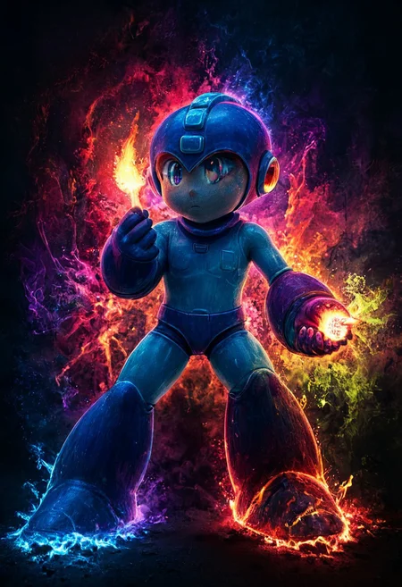 Rockmegamen, dark fantasy theme, rainbow colored silhouette outline against a dark background, megaman, blue helmet, beautiful horror, anime, magical fantasy, plasma pattern, dark lights
,epic, cinematic colors, masterpiece, detailmaximizer, midjourneyv6.1