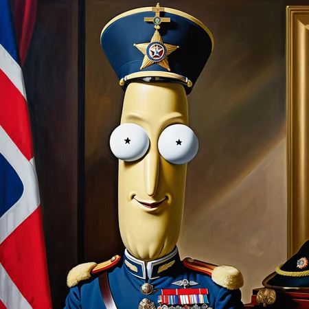 official portrait of ukj posing while wearing a generals uniform, masterpiece, best quality, painting, brush strokes<lora:poopy_sdxl_v11_E3:0.9>