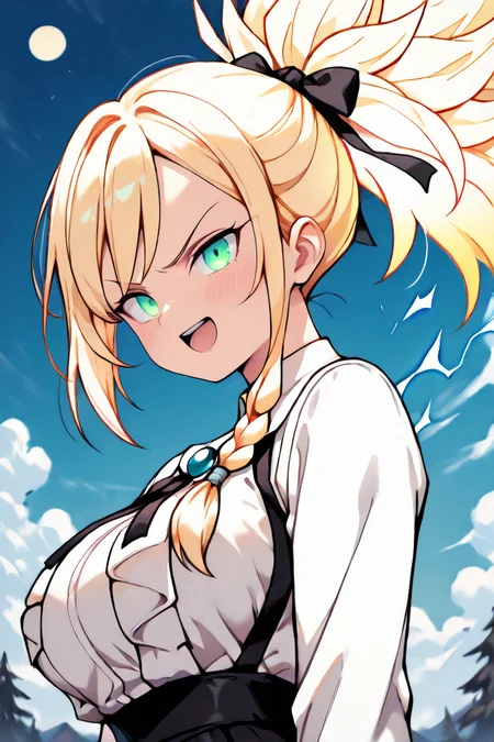 PonyScores, Expressiveh, score_9, score_8_up, score_7_up, 1girl, source_anime, rating_explicit, (Alina Clover), (green eyes), standing, long hair, hair ribbon, braid, frilled shirt, white shirt, long sleeves, black bow, high-waist skirt, black skirt, white socks,
(big breasts), masterpiece, best quality, good quality, newest, best resolution, 8K, holographic colors, uncensored, ambient occlusion, raytracing, soft lighting, absolutely eye-catching, intricate cinematic background, (sexy, slutty, seductive), colored skin, tilted head, (intense colors:1.2), (gentle, very delicate:1.1), ethereal hair, looking at viewer, fascinated, light blush, upper body, seductive smile, <lora:AlinaCloverIllustriousApexAi:1>, detailed hands, detailed eyes, close-up, blushing, shy expression, slim body, detailed hand, Highly detailed, detailed skin, realistic body, natural light, natural shadows, depth of field, Detailed, Extremely Detailed, 32k, (electrokinesis), (electricity), standing, looking at you, seductive smile, outdoors, sexy, full lips, (golden electricity), (glowing electricity), backlighting, blue sky, day, sun, wind, trees, clouds, moon, night, fog, (detailed eyes), (detailed face), (detailed background), (portrait), detailed landscape, (perfect lighting), (best quality), horizon, (light particles), glowing eyes, anime, (perfect female body), (beautiful eyes and face), (upper body), alternate form, toned female, slender,bare shoulders, thigh highs, ponytail, dynamic character design, detailed lips, ((focus eyes)), ((eyes focus)), (ahhhhhhhhh), (open mouth), (scream, shout), (angry), breasts, <lora:Expressive_H:1>, Expressive, powerful, energetic, vibrant, ultra detail, fire, (golden aura), (spiked hair), (super saiyan), (((super saiyan 3))), (fiery aura), (aura), perfect eyes, energy, electricity, (blue electricity), (energy charging posture), ((charging aura)), ((sparkling aura)), <lora:aura_v2_beta2:1>, 32k,<lora:CharacterDesignIllustrious_Concept:0.7>, ((blonde hair)), shiny, <lora:SuperSaiyanHair_pdxl_Incrs_v1:1>, fists, ((flying in the ski)), from below, (glowing hair:1.4), (floating hair1.5), (from_side), (from_below),