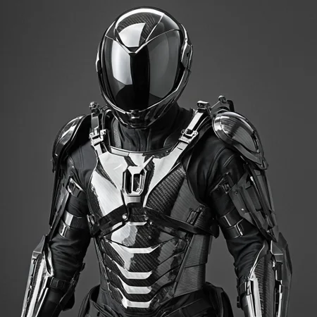 Made of carbon_fiber, glossy, a detailed armor, futuristic armor, helmet, futuristic light armor, exoskeleton,