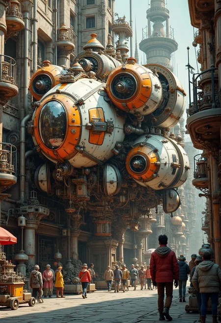YFG-Zaat Steampunk art style, Victorian-era aesthetics, steam-powered machinery, brass and gears, fantastical inventions, retro-futuristic adventure with intricate textures and vibrant colors. The scene should include a rich variety of elements, each contributing to the overall atmosphere. Lighting should be soft, diffused, and natural, enhancing the depth and realism of the scene. The mood is to be calm yet vibrant, creating a sense of serenity and wonder. Every detail in the scene should be meticulously rendered, emphasizing the contrast between light and shadow, and capturing the fine textures and subtle gradients. The color palette should be carefully chosen to evoke emotion, with each hue enhancing the aesthetic appeal of the overall composition. The final image should be immersive and captivating, drawing the viewer into its intricately detailed world.