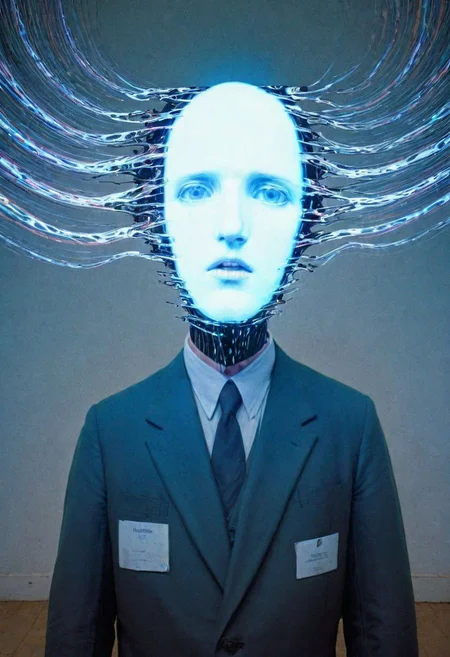 He lifts his head from his head, his eyes on strands of eyes, and in the glitch light handmade and homespun, he sees the visions of pasts lost in enigmatic phantoms and faces of light