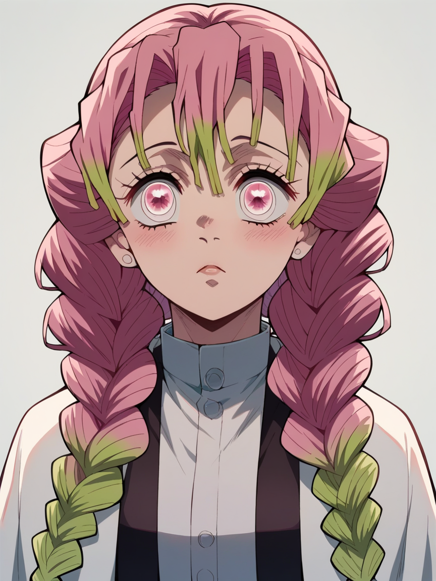 score_9, score_8_up, score_7_up, score_6_up, score_5_up,  <lora:demonslayerXLP:1> demon slayer, 1girl, pink hair, braids