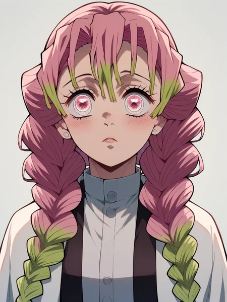 score_9, score_8_up, score_7_up, score_6_up, score_5_up, <lora:demonslayerXLP:1> demon slayer, 1girl, pink hair, braids