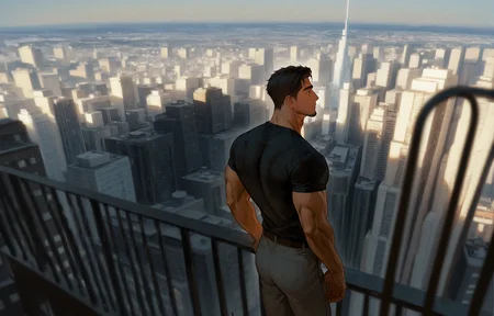 <lora:Random_style_lora_Illustrious:1>, ((rtxon, scenry, depth of field, wide shot, city)), man, ,, masterpiece,best quality,amazing quality,very aesthetic,high resolution,ultra-detailed,absurdres,
solo, male focus, muscular male, muscular male, bara, mature, (very short hair, beard, bara, mature, facial hair, stubble), facial hair, bara, mature,
aixiwuganda_(20222192), very awa, masterpiece, best quality, absurdres, newest, perfect quality, detailed background, intricate details,
<lora:slider_Body Type_alpha1.0_rank4_noxattn_last:2><lora:style_Anime Summer Days 2 Style SDXL_LoRA_Pony Diffusion V6 XL:.6><lora:slider_cfg_scale_boost:.7><lora:Artist6p:.55> Artist6p, Artist04p,<lora:slider_il_brightness_slider_d1:-1><lora:slider_il_contrast_slider_d1:-1><lora:slider_DarkSlider1.2_alpha1.0_rank16_full_300steps:-.6>