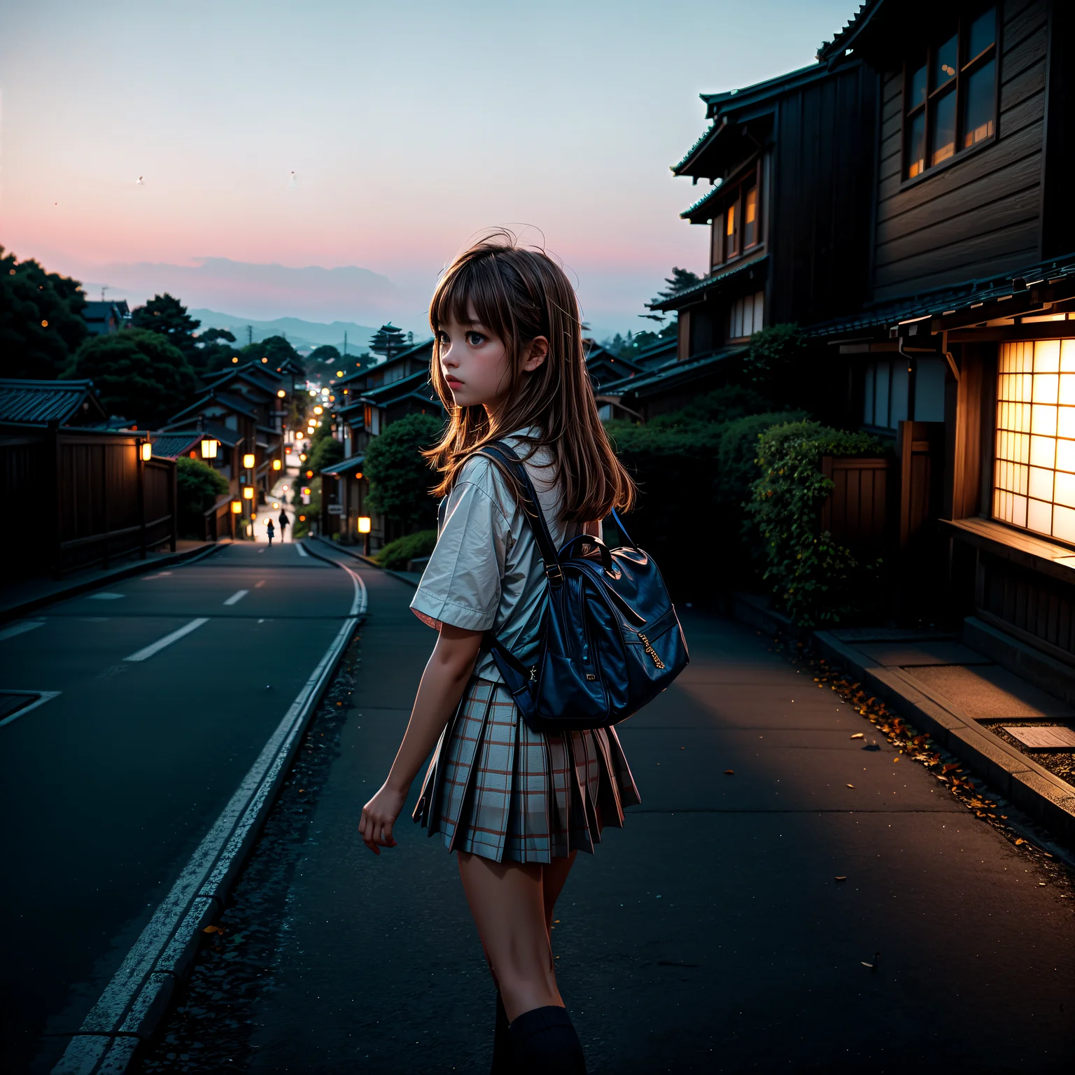 masterpiece, best quality, 1girl, japanese, brown hair, parted bangs, medium hair, brown eyes, autumn, white school uniform, walking, from side, looking afar,
<lora:skin_tone_slider_v1:0.5> <lora:eye_size_slider_v1:0> <lora:detailSliderALT2:2>, <lora:age_slider_v6:-1.8> , (blue hour, twilight, ISO12000:1.3) , low-key lighting, dimly lit, <lora:GoodHands-vanilla:1>