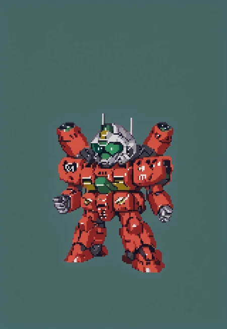 full body view, SRWFStyle, full_details,
guncannon_mass_production_type, shoulder cannons deployed, chibi, mecha, no humans, robot, simple background, green background