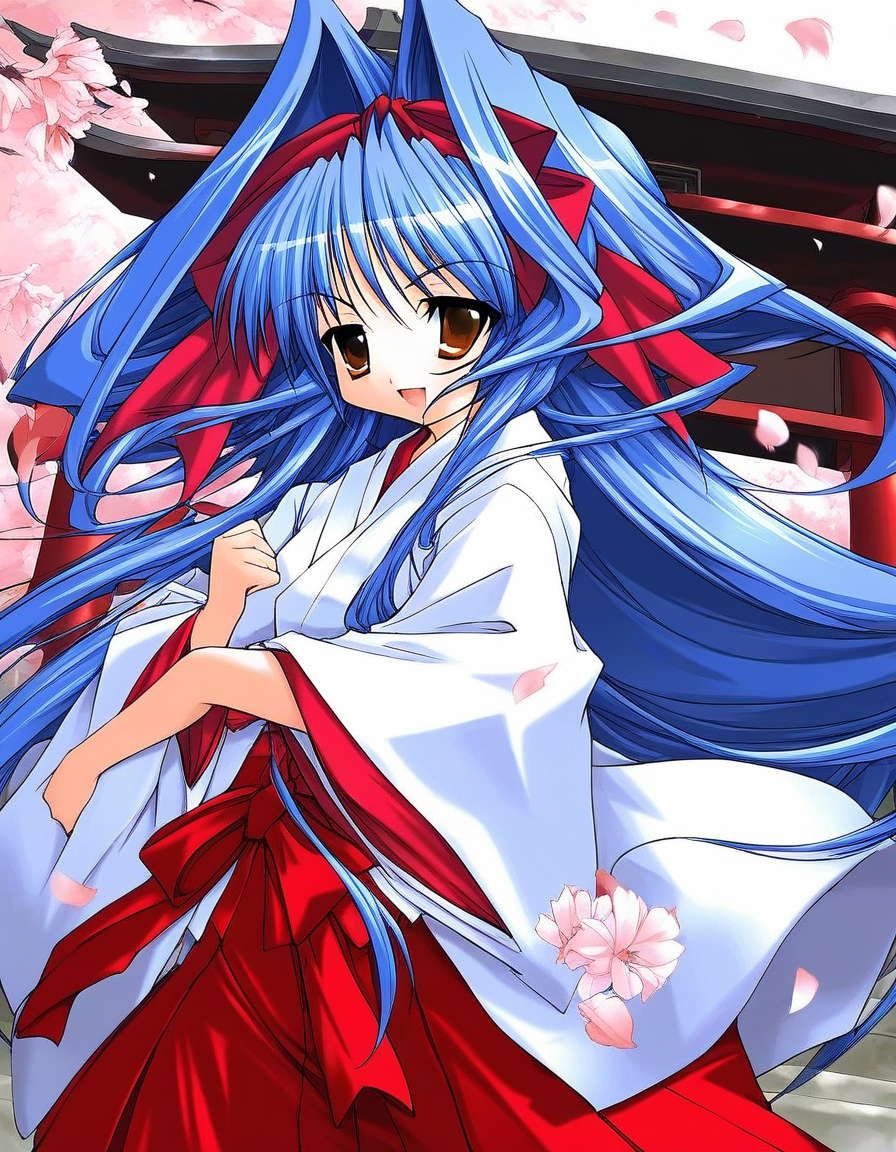 score_9, score_8_up, score_7_up, source_anime, rating_explicit, BREAK  <lora:Shion_mahjong_XL:1> Shion_mahjong, very long hair, blue hair, hair bow, hair intakes, brown eyes,  short stack,
japanese white clothes, miko, red hakama, shrine, cherry blossom,
looking at viewer, 
cowboyShot,