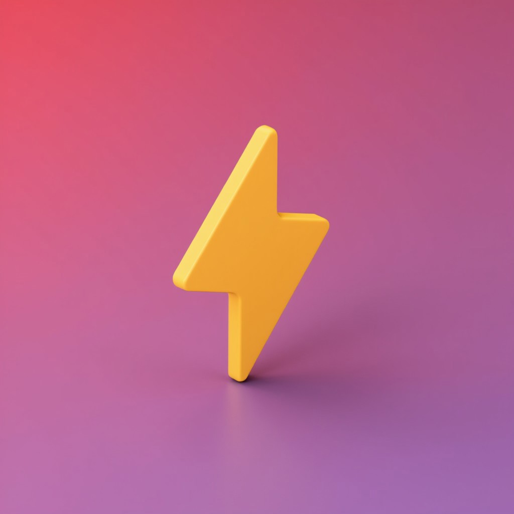 3D Object view of yellow bolt icon SuchBuzzLogo in VibrantTech3D style, isometric
red and blue gradient background