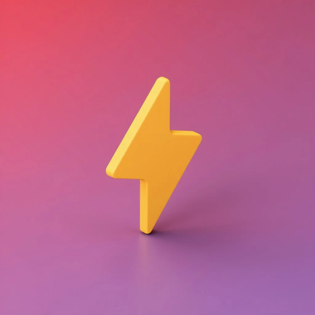 3D Object view of yellow bolt icon SuchBuzzLogo in VibrantTech3D style, isometric
red and blue gradient background