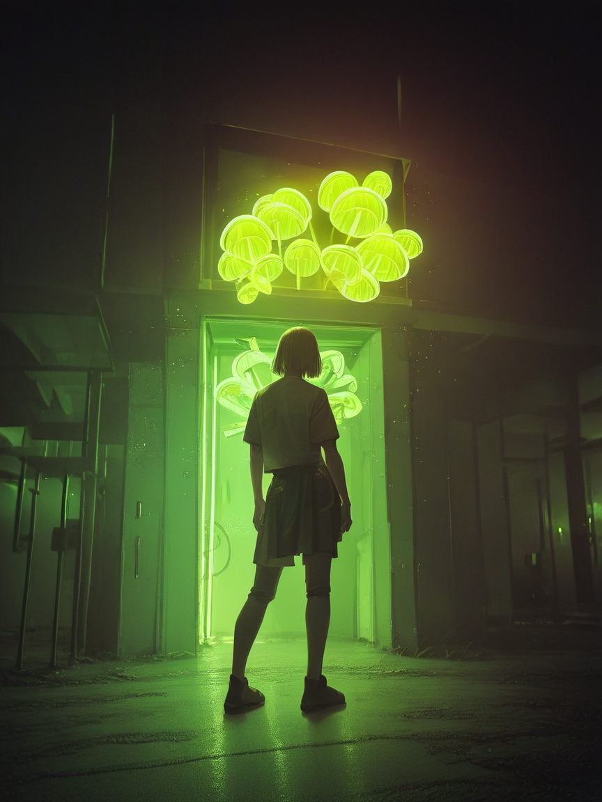 score_9, score_8_up, score_7_up, score_6_up, score_5_up, score_4_up, woman, m00dygr33n, neon, glow <lora:m00dygr33nXLP:0.8>