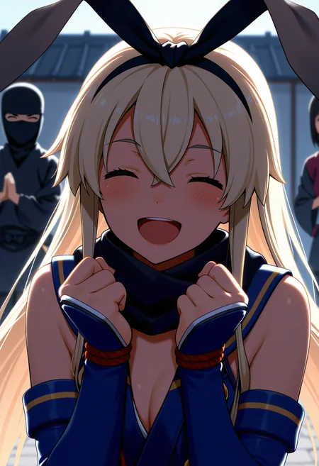 (shimakaze_\(kancolle\):1), (ninja:1), (open_mouth orgasm:0.5), (nose_piercing, navel_piercing:0.4), (solo_focus:0.3), (small_breasts:0.2), BREAK, (matte finish, soft lighting:0.8), (masterpiece, best quality:0.7), (fabric_folds, score_7_up, anime_ultra-detailed:0.6), (4k, artbook, aesthetic, high quality:0.9) , (upper_body:0.8), (cleavage, hands_up, facing_viewer, clenched_hands, jumping, happy:0.6), (1girl:0.3), (outdoors:0.6)