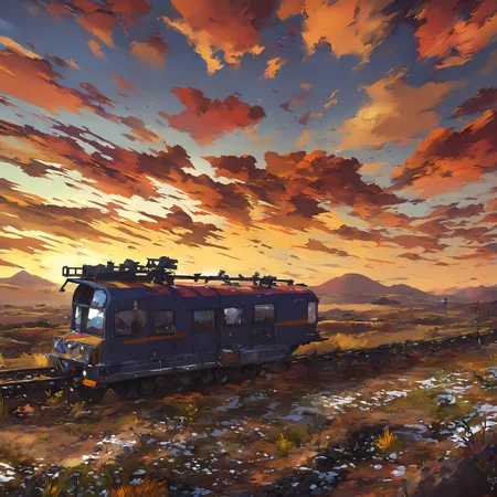 score_9, 
<lora:disco_elysium_v1_pruned:1>, 
de_scenery, snowy, fields, train, traintracks, sunset, 
high resolution, Masterpiece