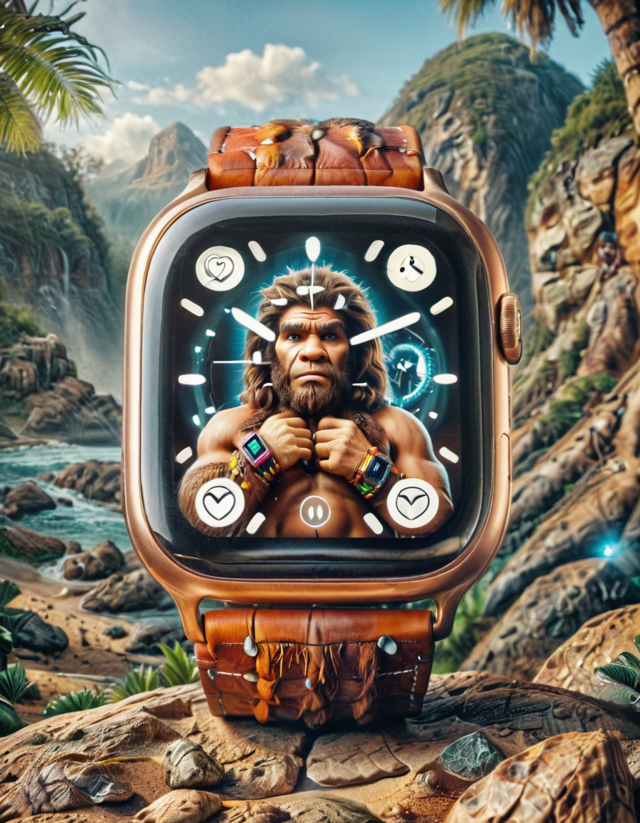 cinematic still outatimelora, caveman, smartwatch . emotional, harmonious, vignette, 4k epic detailed, shot on kodak, 35mm photo, sharp focus, high budget, cinemascope, moody, epic, gorgeous, film grain, grainy, outatimelora, caveman, smartwatch, colors, holy, full detailed, cinematic, elegant, intricate, light, dynamic composition, cool spread, extremely inspired, illustrious, fine, very coherent, sharp, perfect, beautiful, innocent, symmetry, pretty, epic, thought, iconic, divine, clear, artistic, deep color, dramatic, futuristic, creative