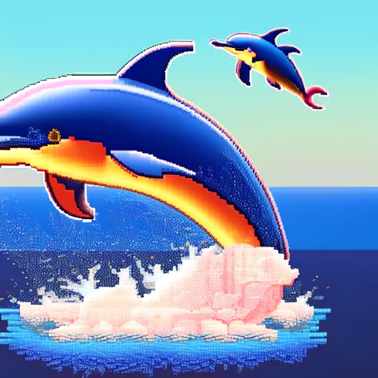 (bitdolphins:1) a pixel art style image of a dolphin jumping out of the water <lora:djzBitDolphinV21_LoraBooth:1>