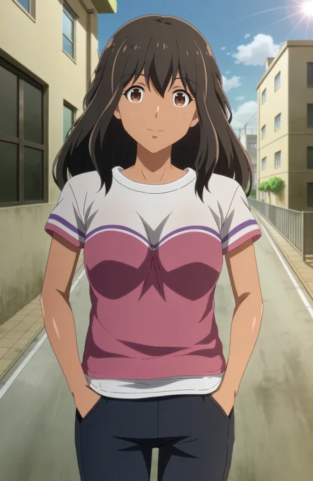 score_9
BREAK
nao_olis, tan, 1girl, solo, brown hair, brown eyes, long hair, t-shirt, black pants, looking at viewer, hands in pockets, smile
BREAK
city, scenery, outdoors, blue sky, sunlight
<lora:nao_KekkonSuruTte_ponyxl_v1_char:1> <lora:nao_KekkonSuruTte_ponyxl_v1_style:1>