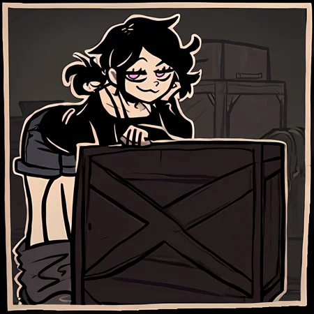 score_9,score_8,score_7,source_general,
by nemlei,the coffin of andy and leyley,framed,
1girl,ashley graves,black hair,pink eyes,smug,ponytail,standing,crate,on crate,warehouse,leaning forward,happy,shorts,looking at viewer,hand on crate,shaking crate,
<lora:ponyxl-the_coffin_of_andy_and_leyley-style-v03:1>