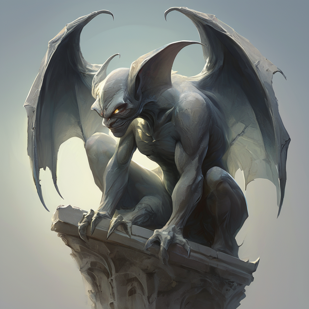 <lora:artfullygargoyle_sdxl_v1:1>,Logo,Gargoyles are magical creatures that were originally created by a very powerful cleric from stone statues. The first gargoyles were terrible winged stone monsters,designed to protect holy places from evil spirits. Still,during a huge magical battle,their inner being was altered and they became fully conscious creatures that have a very high affinity for magic. After centuries of magical modifications and enhancements,gargoyles are nowadays a very much changed race that is not warlike at all but rely entirely upon magic,