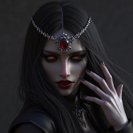 ArsMJStyle, dnddarkestfantasy, , dark vampire queen, with a crown of ruby jewels, red eyeshadow, fangs showing