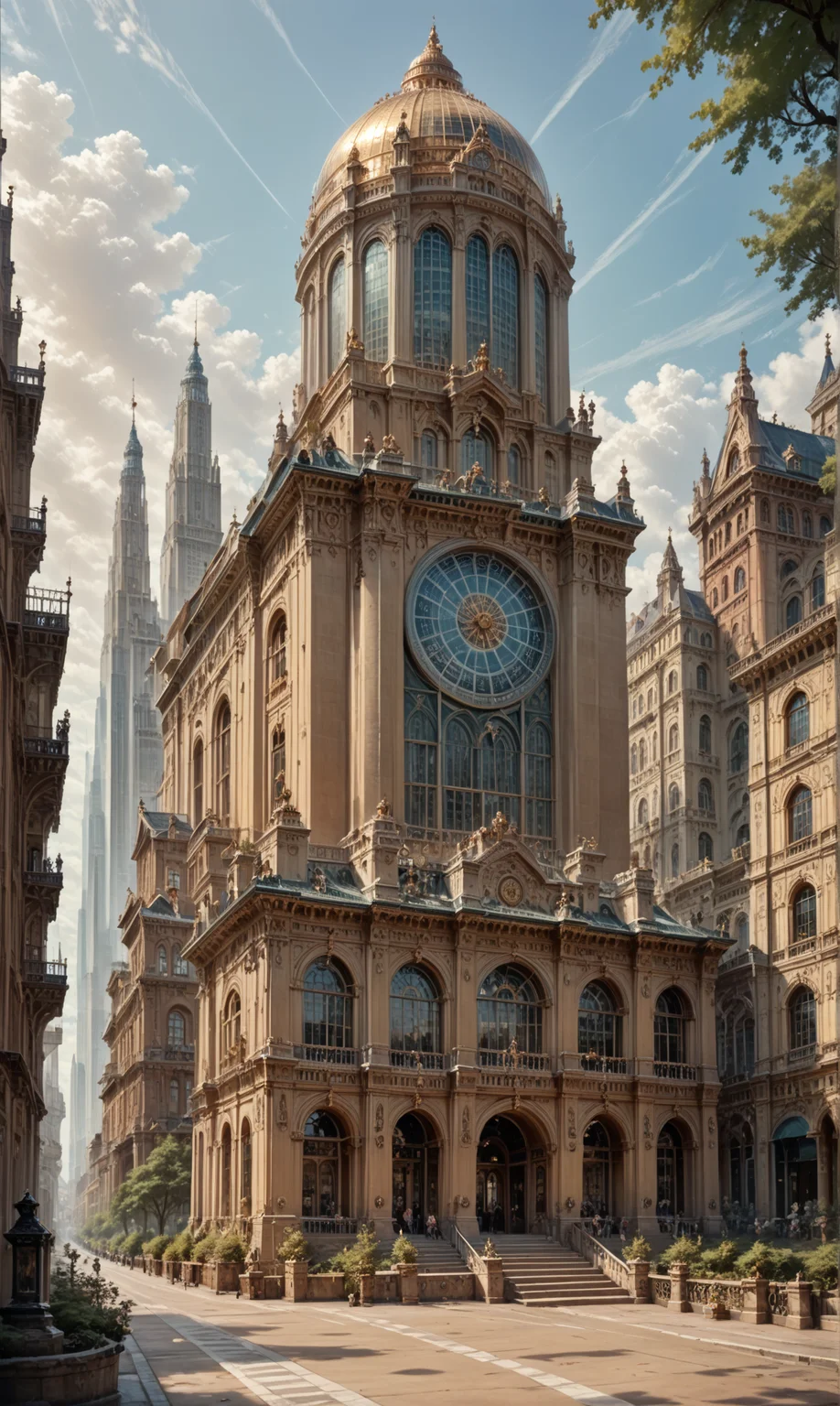 ethereal fantasy concept art of score_8-up, score_7_up, innovative point of view, full city scenery lost in nature, general view, massive giant monuments, huge clock, majestic buildings on a sharp mountain side, perfect architecture, straight lines, huge golden dome, detailed sculptures, horizontal lines, perfect contrasts, detailed dark shadows, lossless details highlights, innovative composition <lora:Majestic-Fantasy-Architecture_ponyXL_LOREVER:0.6> mafarch, scenery, outdoors, building, geometric shapes, bold colors, luxurious, elegant, decorative, ornate, detailed trees, very high level of details, <lora:More-details_pXL_Magof:1.2>, magnificent, celestial, ethereal, painterly, epic, majestic, magical, fantasy art, cover art, dreamy