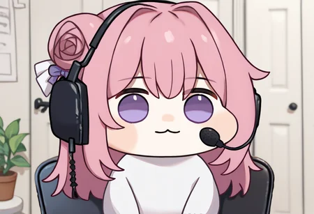 score_9, score_8_up, score_7_up, source_anime, solo, 1girl, doro, creature, :3, chibi, sadlinus, headset, chair, indoors, pink hair, purple eyes, hair bun, hair bow, no humans, white skin, four legs, solid circle eyes, no pupils <lora:concept_sadlinus_ponyXL:1> <lora:Doro_X_PDXL_V1:1>