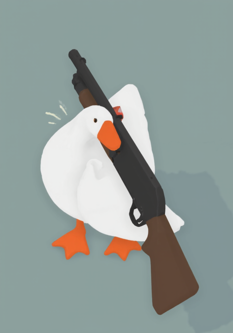 overhead perspective g00se art with smooth textureless style with muted pastel palette of a goose holding a model870 shotgun in its beak,<lora:g00se.safetensors:1.0:1.0> <lora:Model870-18.safetensors:1:1>