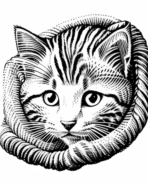 a cute kitten with a ball of yarn portrait <lora:GazHedcut:1>