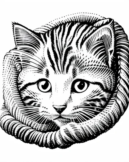 a cute kitten with a ball of yarn portrait <lora:GazHedcut:1>