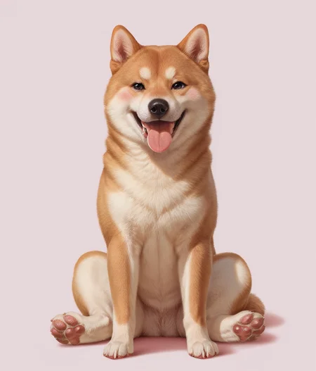 Score_9,score_8_up,score_7_up,solo,fang,dog_ears,tongue,blush,fluffy,dog,sitting,cuteg,akita inu,animal_nose,dog paws,kogetail,animal,photorealistic,<lora:Role_Akita_inu:0.6>,<lora:Style_Expressive_H_v1:0.8>,looking at viewer,pink background,