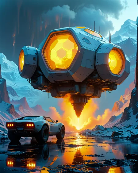 Syd Mead: (retro-futuristic design), (clean industrial lines), (neo-noir lighting), (vehicle concepts),Quantum radar midnight detecting dark dimensions, Winter solstice hibernation of arctic AI herds Hive ravine with hexagonal honeycomb walls under Latent space winds exploring styleGAN weather conditions, illuminated by Neural dust illumination in mind nets, featuring Psychedelic power plant leaking reality LSD beneath Cirrus uncinus homogenitus from climate cannon tests where phantom photographers capturing ghost trends,
<lora:extremely_detailed:0.6> extremely detailed,
<lora:Flux-XL_Scenery:0.1> flux-scenery, 
<lora:add-detail-xl:0.4>,
 <lora:DetailMaximizer:0.05>, 
<lora:MidjourneyV6.1:0.4> midjourneyv6.1,
 <lora:Dream Scenery XL:0.25> Dream Scenery,
 detailxl