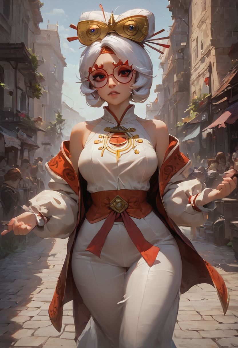 score_9, score_8_up, score_7_up, pinup girl pose, Expressive, volumetric lighting, mood lighting, cinematic lighting, dark cinematography, semi realistic, view from front, purah from the legend of zelda, white hair, red round glasses, short, looking at viewer, huge tits, huge ass, fully-clothed, walking, confused, medieval street, cobblestone, thatched cottages
BREAK
dramatic angle, unique perspective, unique angle