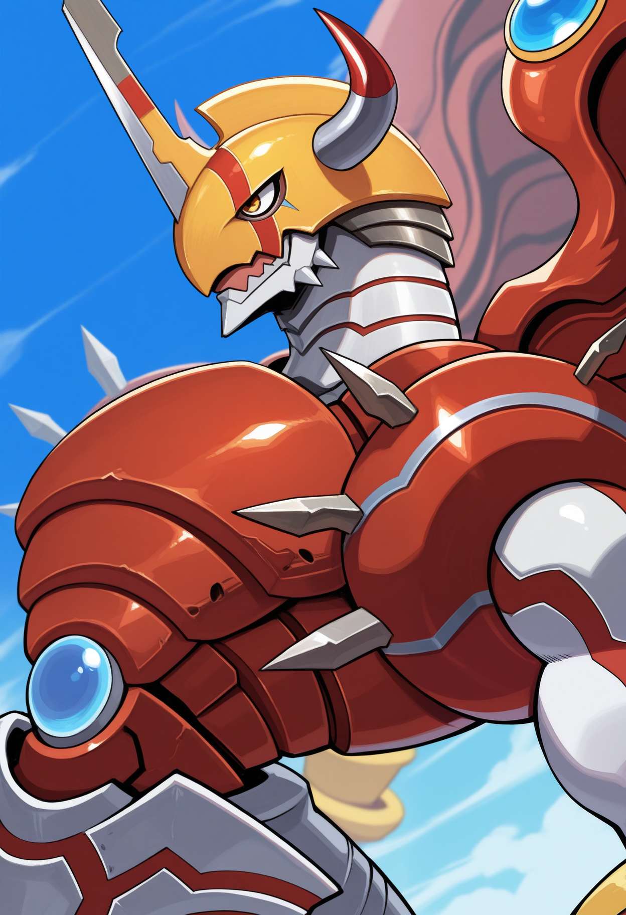 masterpiece,best quality,amazing quality, 1boy, solo, Sgr3ym0n, digimon (creature), wings, close up, side angle, 