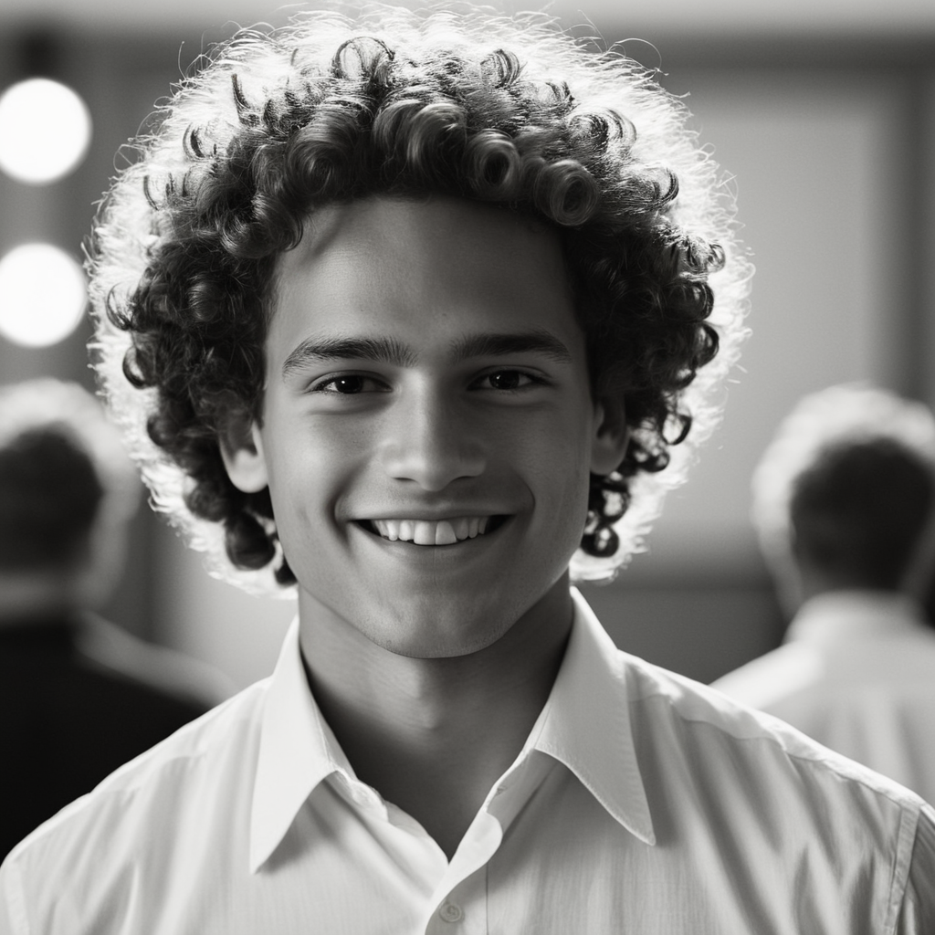 cinematic film still of  <lora:High-key lighting Style:1>
bright light, bright, a man with a curly hair and a white shirt High-key lighting Style,looking at viewer,smile,simple background,1boy,monochrome,greyscale,male focus,multiple boys,2boys,portrait,curly hair,realistic,afro, shallow depth of field, vignette, highly detailed, high budget, bokeh, cinemascope, moody, epic, gorgeous, film grain, grainy
