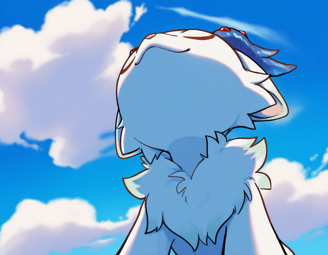 (masterpiece, best quality:1.1), fantasy kinoko, <lora:N11_KinokoV2_22_1206:0.7>, sky, cloud, solo, from below