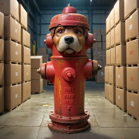 mapl3R1dg3H1drant fire hydrant, rusty, warehouse full of boxes, indoor lighting, light shafts, high quality, dynamic range, cinematic, John Wick <lora:mapl3R1dg3H1drant:0.5>