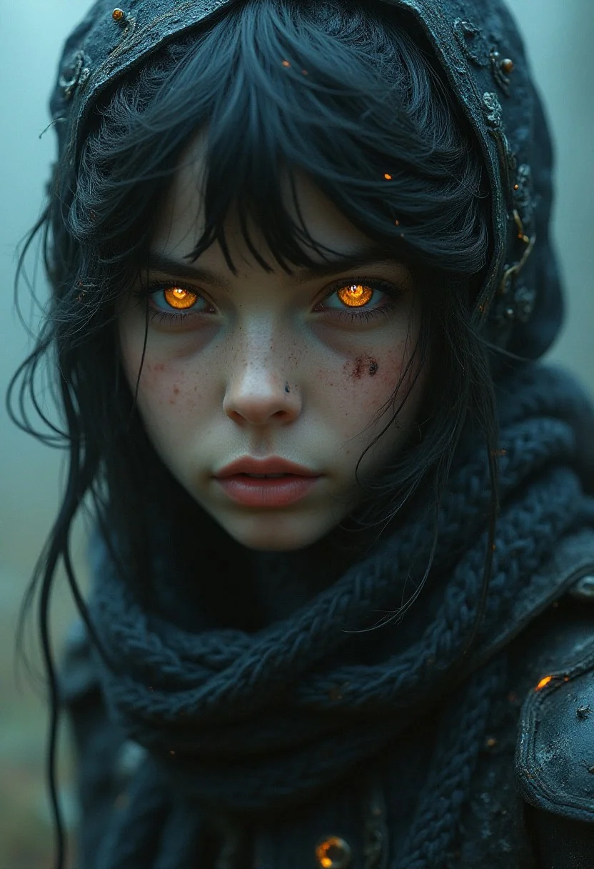 female cyberpunk with eyes ninja style, full body, Mysterious, Willem Haenraets, Brothers Grimm, Jean Baptiste Monge, Fragonard, Leonardo Da Vinci