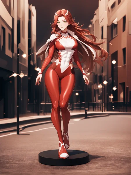 masterpiece, best quality, very aesthetic, absurdres, .,, Wanda Maximoff, (Height, Approximately 5 feet 7 inches (170 cm), balanced and elegant stature:1), (Build, Slim and toned, with a graceful and proportionate figure:1), (Hair, Long, wavy, auburn hair that cascades past her shoulders. hair appears more reddish, Hair leans towards brown:1), (Eyes, Hazel or green eyes, expressive and piercing, often glowing red when sheâs using her powers:1), (Skin, Fair complexion with a smooth and radiant appearance:1), . , <lora:skyline-abstract:0.5>, (cityscape, city, city lights, skyline, street, street view:0.7), background, abstract background,